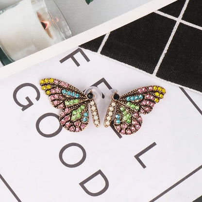 Womens Butterfly Rhinestone Alloy Earrings Nhjj126423