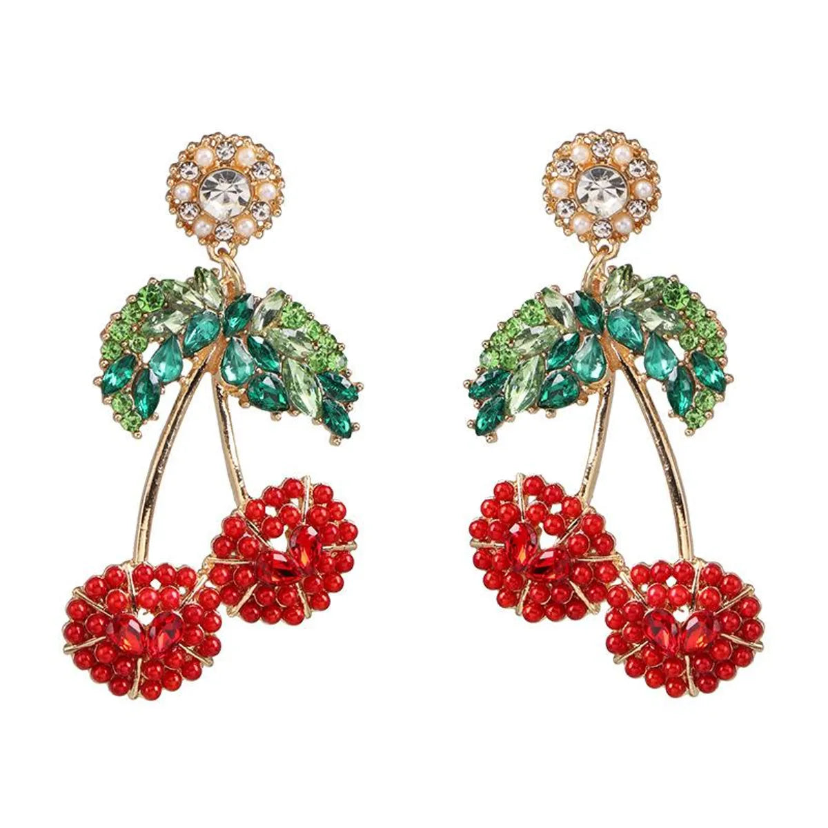 Womens Cherry Rhinestone Alloy Earrings Nhjj126368