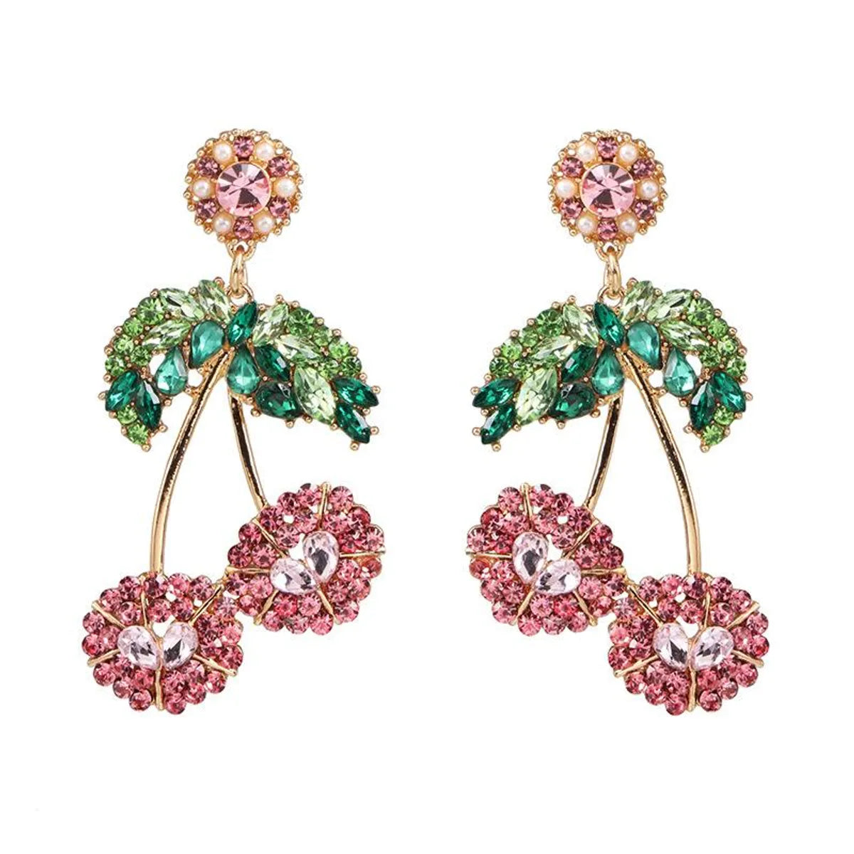 Womens Cherry Rhinestone Alloy Earrings Nhjj126368