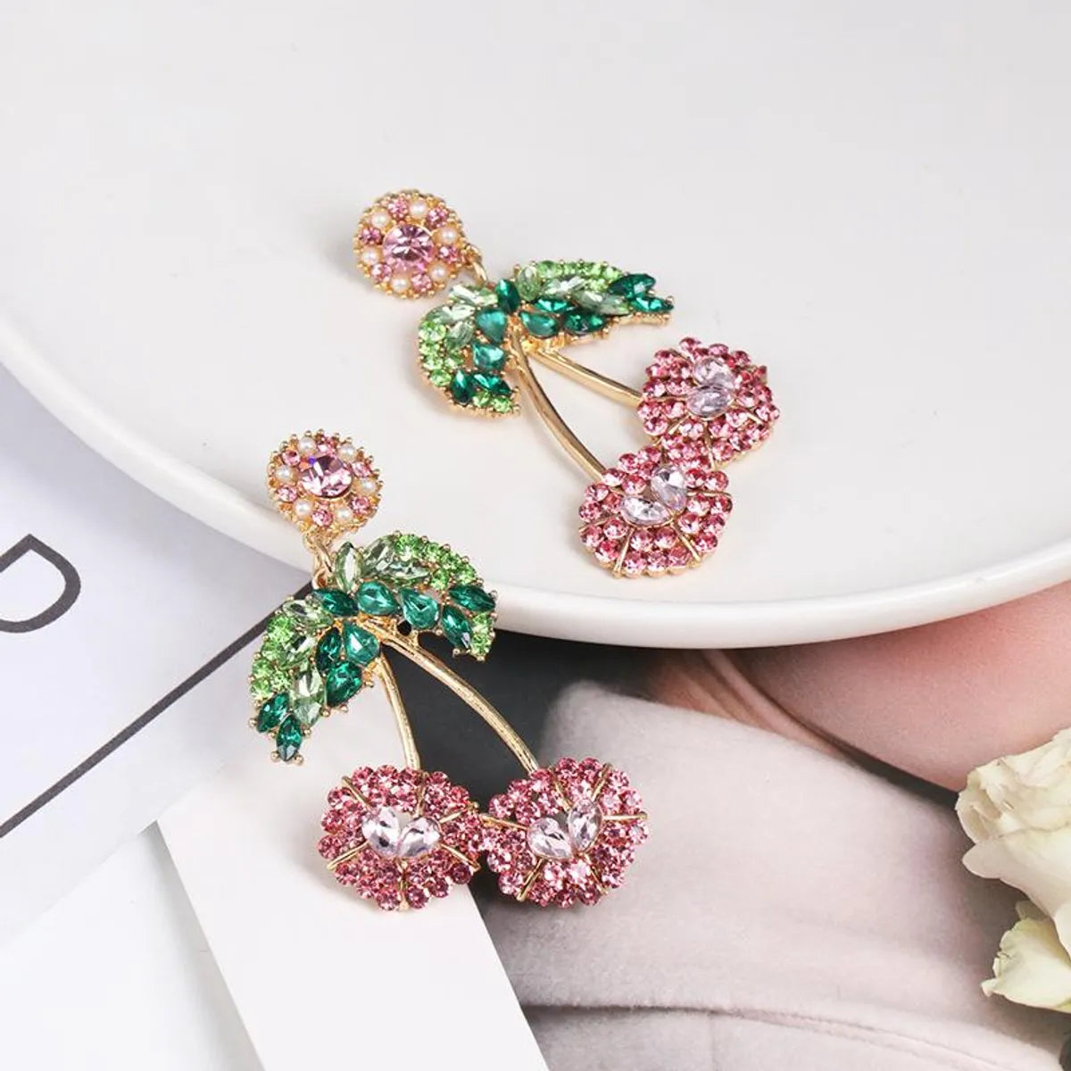 Womens Cherry Rhinestone Alloy Earrings Nhjj126368