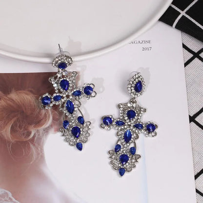 Womens Cross Rhinestone Alloy Earrings Nhjj122965