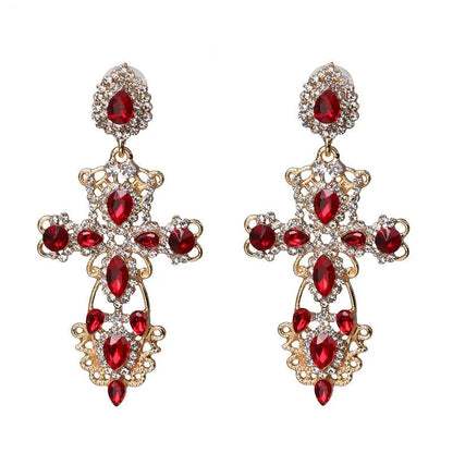 Womens Cross Rhinestone Alloy Earrings Nhjj122965