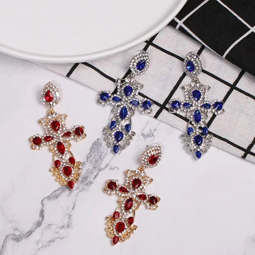 Womens Cross Rhinestone Alloy Earrings Nhjj122965