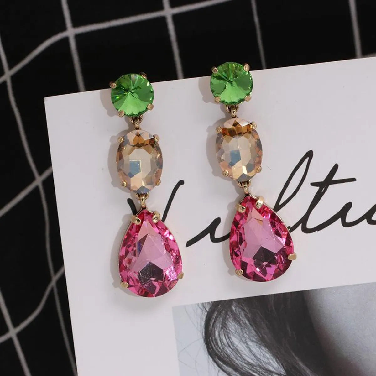 Womens Drop Shaped Rhinestone Alloy Earrings Nhjj138015