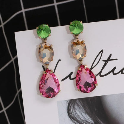 Womens Drop Shaped Rhinestone Alloy Earrings Nhjj138015