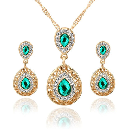 Womens Electroplating Alloy Water Drop Pendant Jewelry Three-piece Pj190422118732