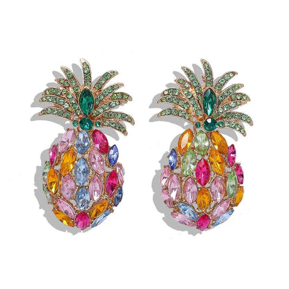 Womens Fruit Pineapple Alloy Imitated Crystal Earrings Nhjq140127