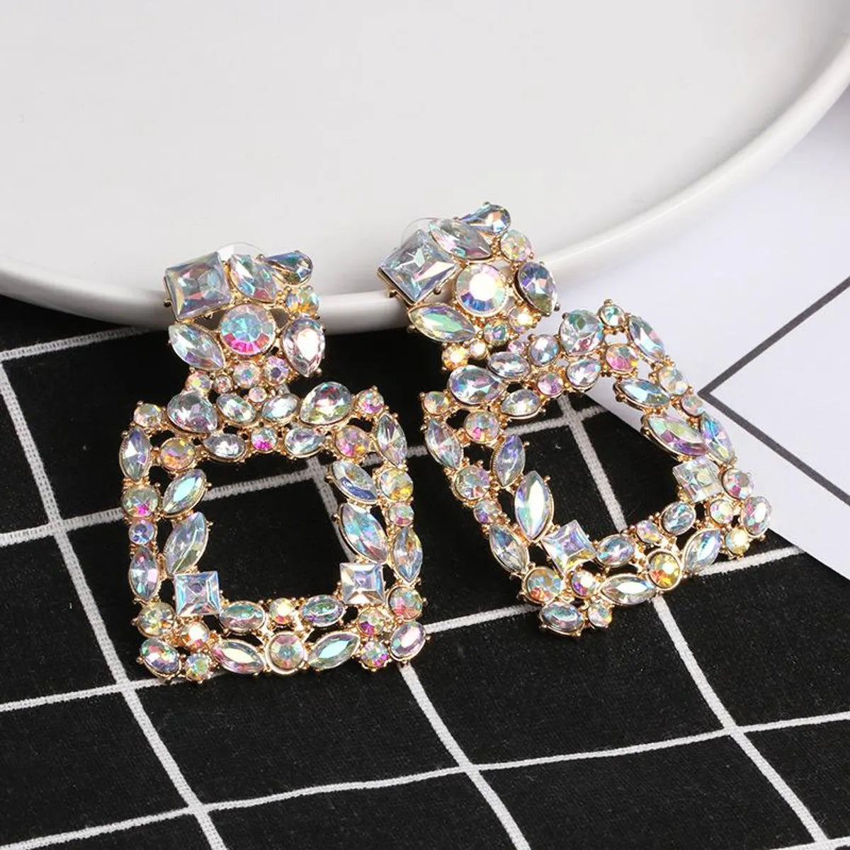 Womens Geometric Rhinestone Alloy Earrings Nhjj124315