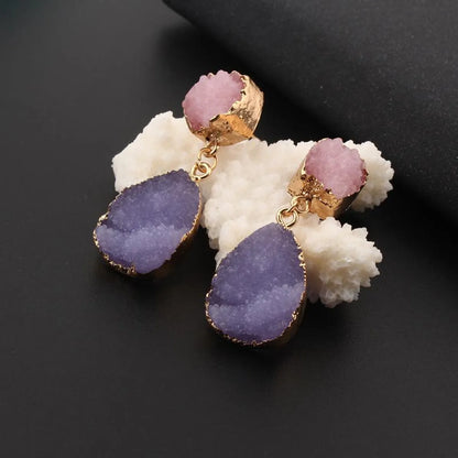 Womens Geometric Plastic  Imitation Natural Stone Resin Earrings Go190430120115