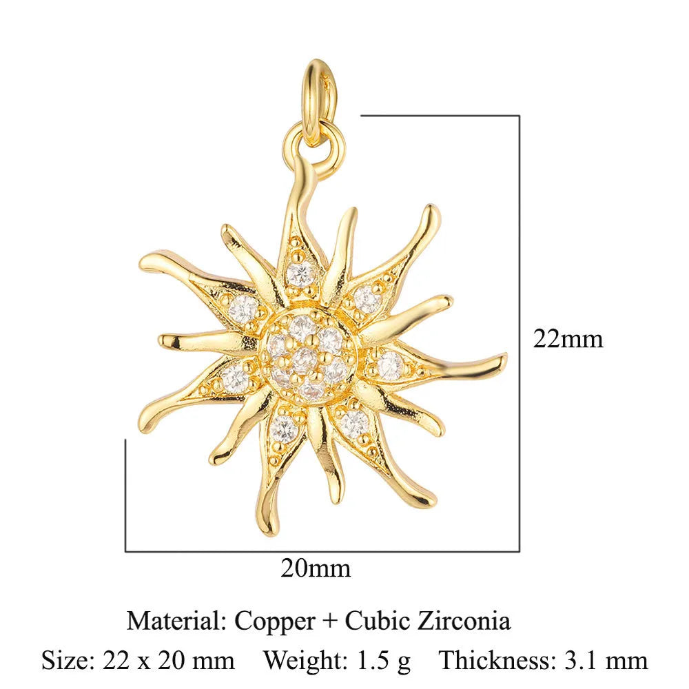 1 Piece Copper Zircon 18K Gold Plated Sun Star Eye