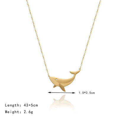 Xl479 Whale Ocean Style Childlike Vacation Bohemian Cartoon Necklace Clavicle Chain Titanium Steel 18k Gold Plating