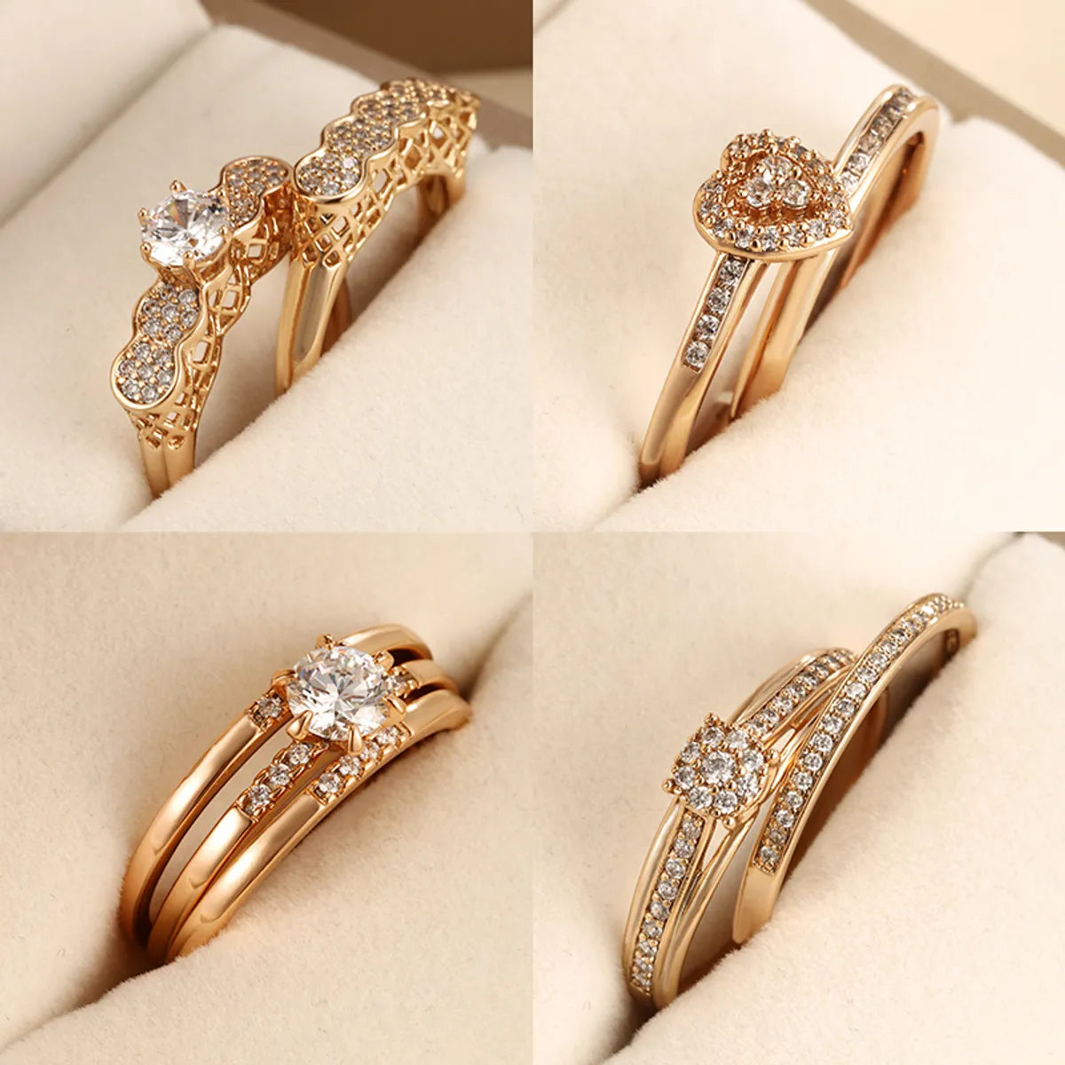 Xuping Romantic Heart Shape Alloy Plating Hollow Out Inlay Artificial Diamond 18k Gold Plated Valentine'S Day Women'S Rings