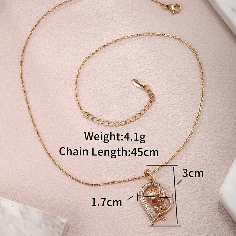 XUPING Romantic Heart Shape Rose Copper Alloy Artificial Gemstones 18K Gold Plated White Gold Plated Valentine'S Day Mother'S Day Women'S Pendant Necklace