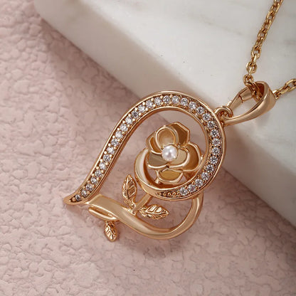 XUPING Romantic Heart Shape Rose Copper Alloy Artificial Gemstones 18K Gold Plated White Gold Plated Valentine'S Day Mother'S Day Women'S Pendant Necklace