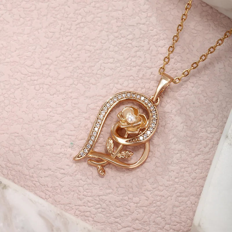 XUPING Romantic Heart Shape Rose Copper Alloy Artificial Gemstones 18K Gold Plated White Gold Plated Valentine'S Day Mother'S Day Women'S Pendant Necklace