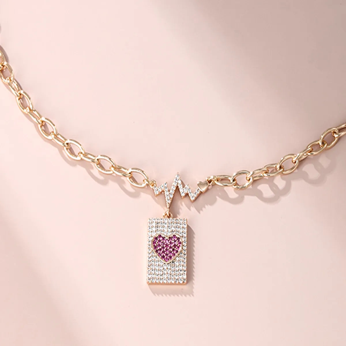 Xuping Shiny Heart Shape Copper 18k Gold Plated Artificial Rhinestones Pendant Necklace In Bulk