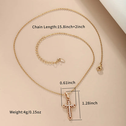 Xuping Simple Style Commute Cross Copper Alloy Plating Inlay Artificial Diamond 18k Gold Plated White Gold Plated Women'S Pendant Necklace