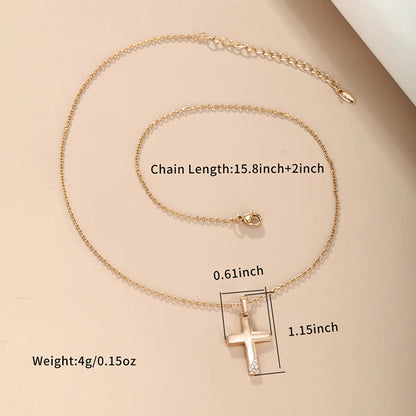 Xuping Simple Style Commute Cross Copper Alloy Plating Inlay Artificial Diamond 18k Gold Plated White Gold Plated Women'S Pendant Necklace