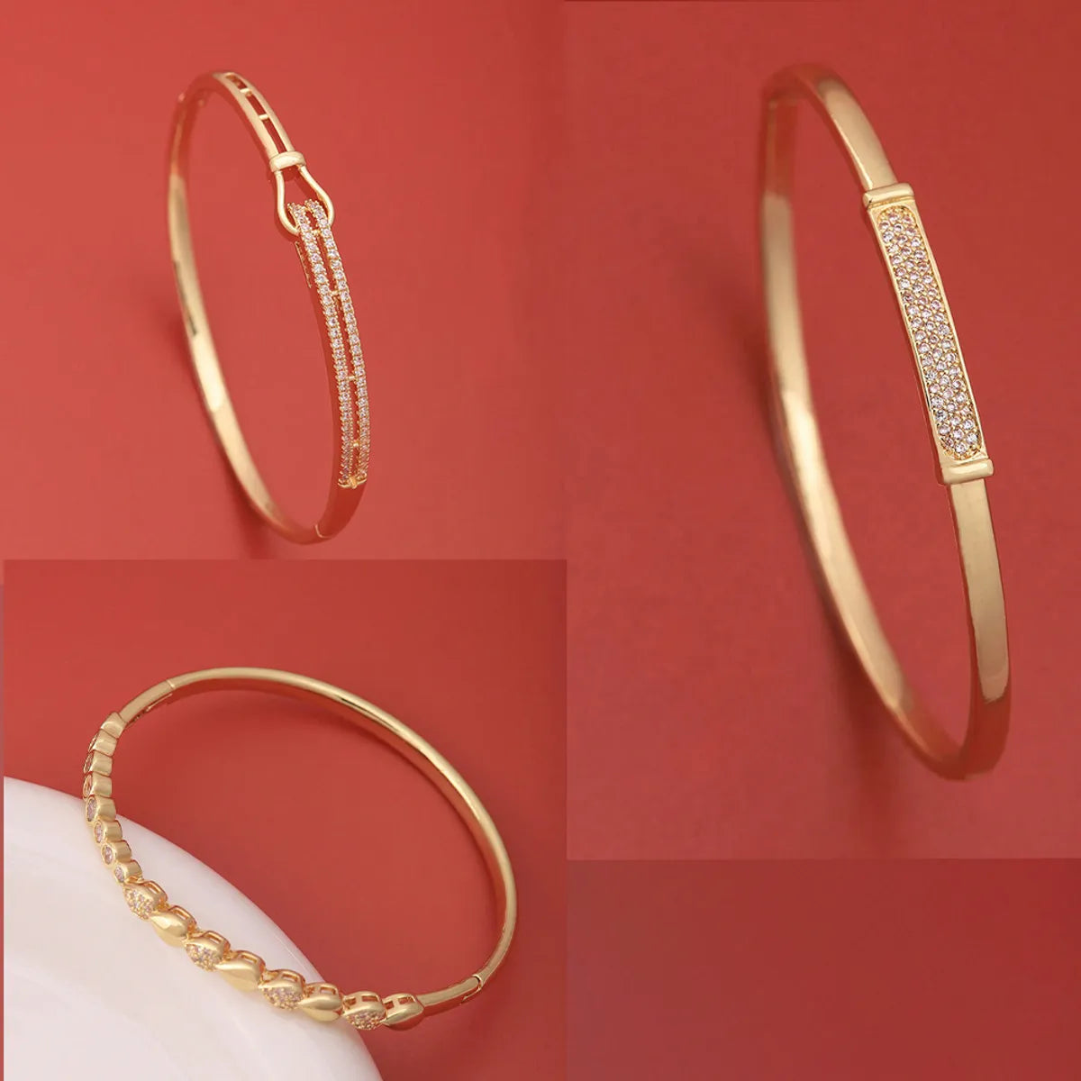 Xuping Simple Style Heart Shape Copper 18k Gold Plated Zircon Bangle In Bulk