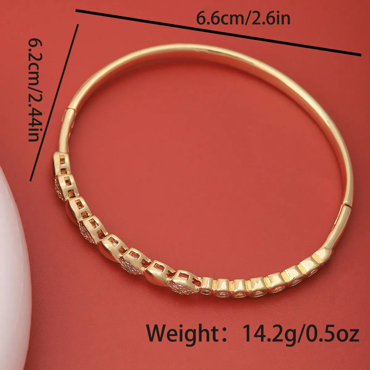 Xuping Simple Style Heart Shape Copper 18k Gold Plated Zircon Bangle In Bulk