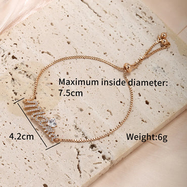 XUPING Simple Style Letter Heart Shape Alloy Artificial Gemstones 18K Gold Plated Mother'S Day Women's Bracelets