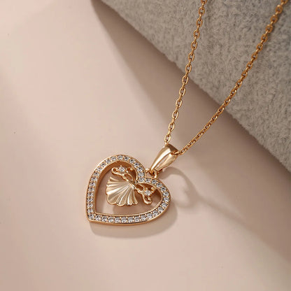 Xuping Sweet Simple Style Heart Shape Alloy Copper Alloy Plating Inlay Artificial Gemstones 18k Gold Plated Women'S Pendant Necklace