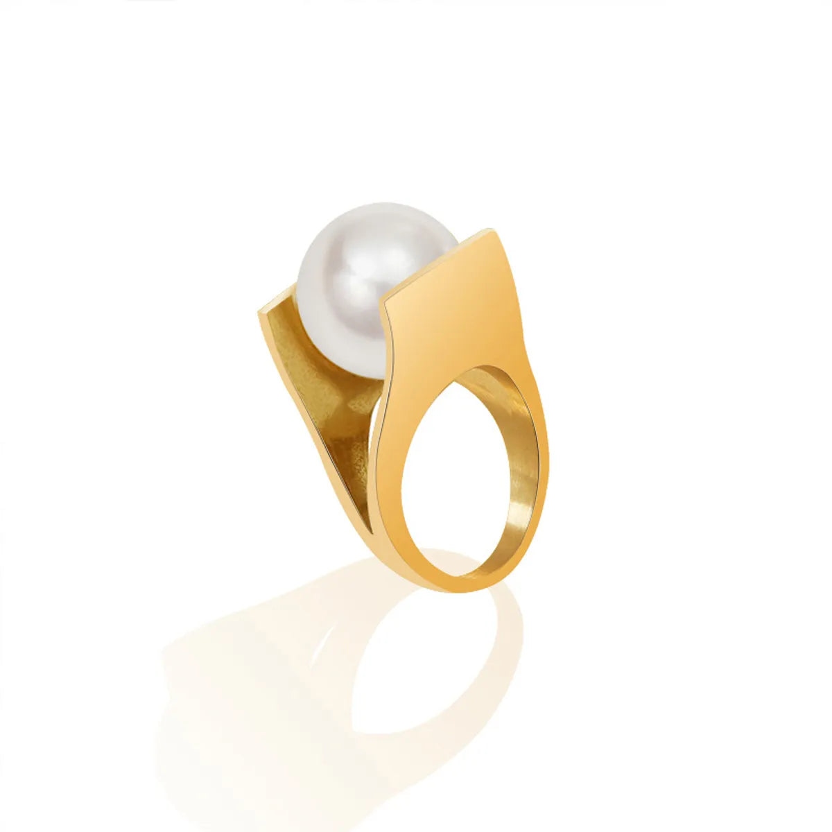 Y-shaped Imitation Pearl Titanium Steel Ring