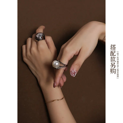 Y-shaped Imitation Pearl Titanium Steel Ring