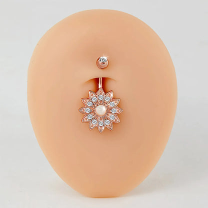 Y2k Beach Flower Copper Plating Inlay Zircon 14k Gold Plated Belly Ring