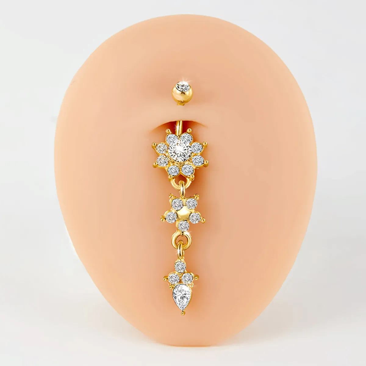 Y2k Beach Flower Copper Plating Inlay Zircon 14k Gold Plated Belly Ring