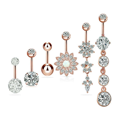 Y2k Beach Flower Copper Plating Inlay Zircon 14k Gold Plated Belly Ring