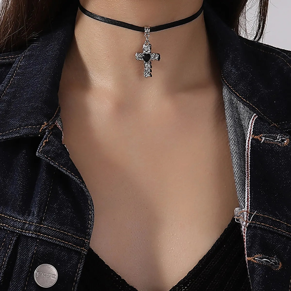 Y2K Casual Punk Cross Rhinestones Alloy Acrylic Wholesale Choker