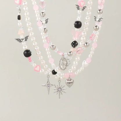 Y2K Elegant Heart Shape Flower Butterfly Artificial Pearl Alloy Wholesale Pendant Necklace