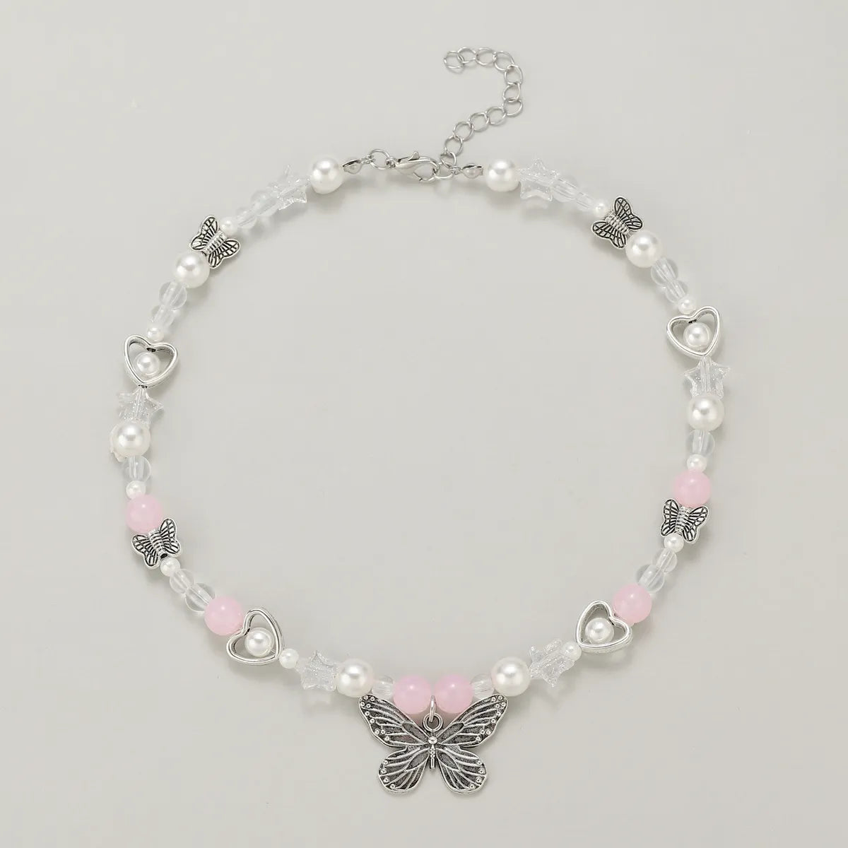 Y2K Elegant Heart Shape Flower Butterfly Artificial Pearl Alloy Wholesale Pendant Necklace