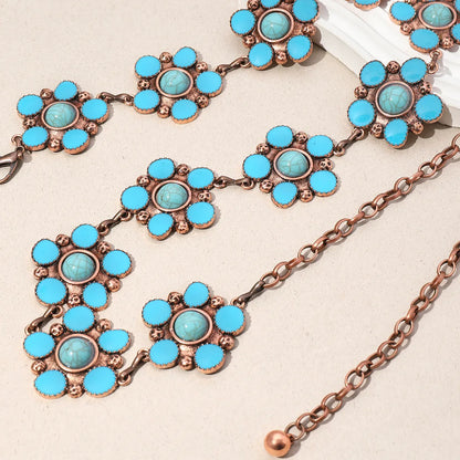 Y2K Ethnic Style Bohemian Petal Zinc Alloy Epoxy Inlay Turquoise Rose Gold Plated Silver Plated Women'S Waist Chain