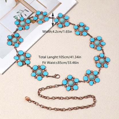 Y2K Ethnic Style Bohemian Petal Zinc Alloy Epoxy Inlay Turquoise Rose Gold Plated Silver Plated Women'S Waist Chain