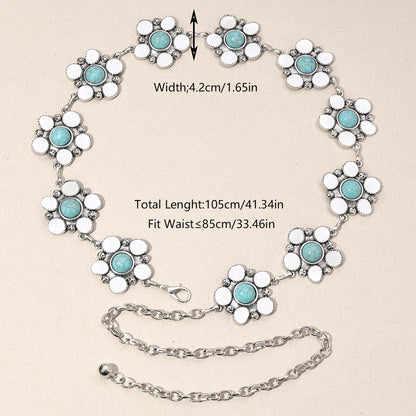 Y2K Ethnic Style Bohemian Petal Zinc Alloy Epoxy Inlay Turquoise Rose Gold Plated Silver Plated Women'S Waist Chain