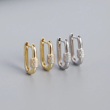 Yhe0345 Lock Earrings S925 Silver Metal Wind Oval Geometric Diamond Earrings