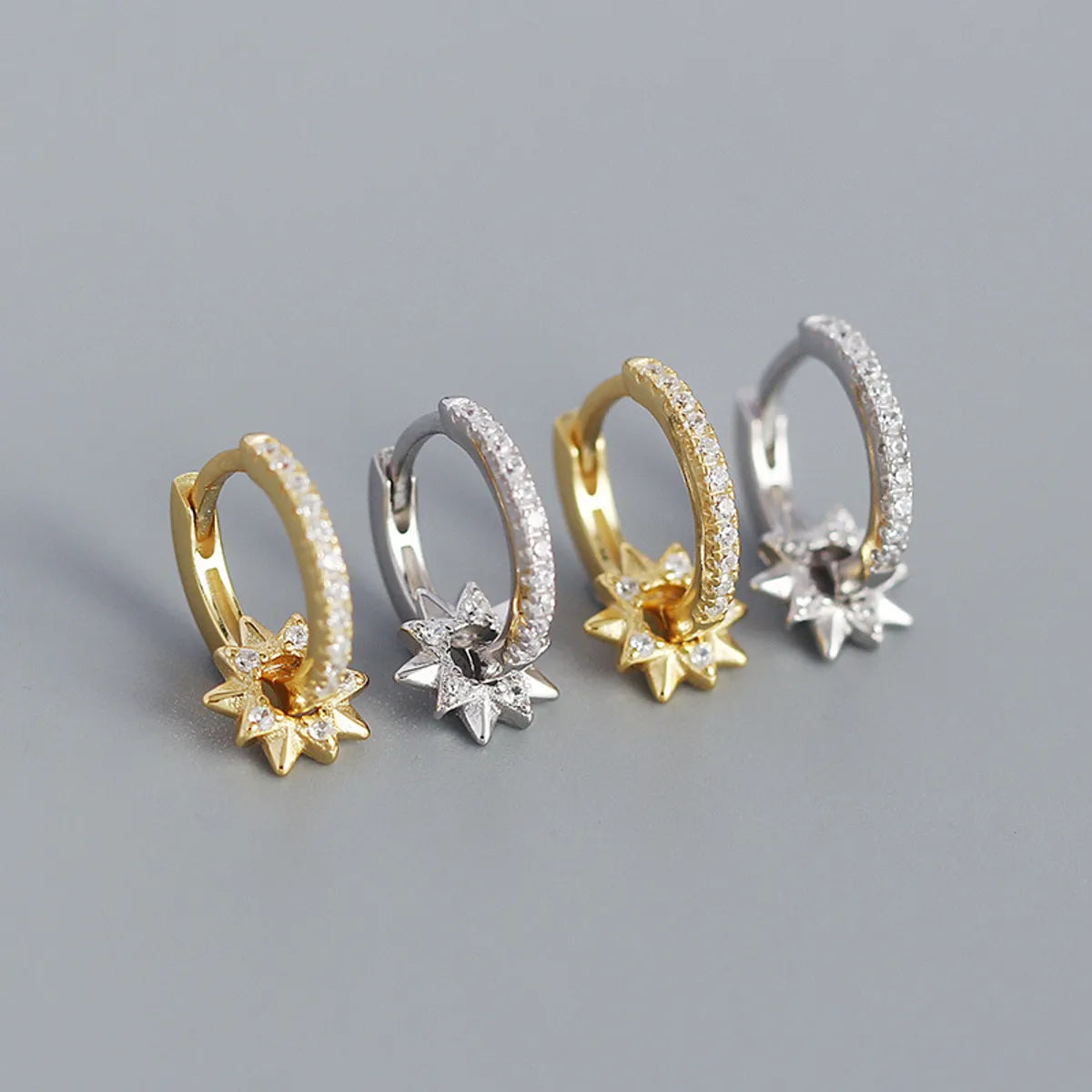 Yhe0371 Earrings S925 Silver Metal Rotating Five-pointed Star Diamond Earrings