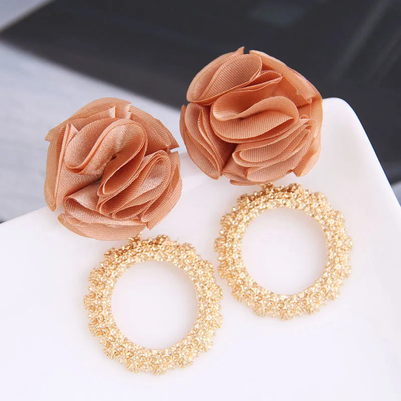 1 Pair Exaggerated Round Flower Alloy Drop Earrings