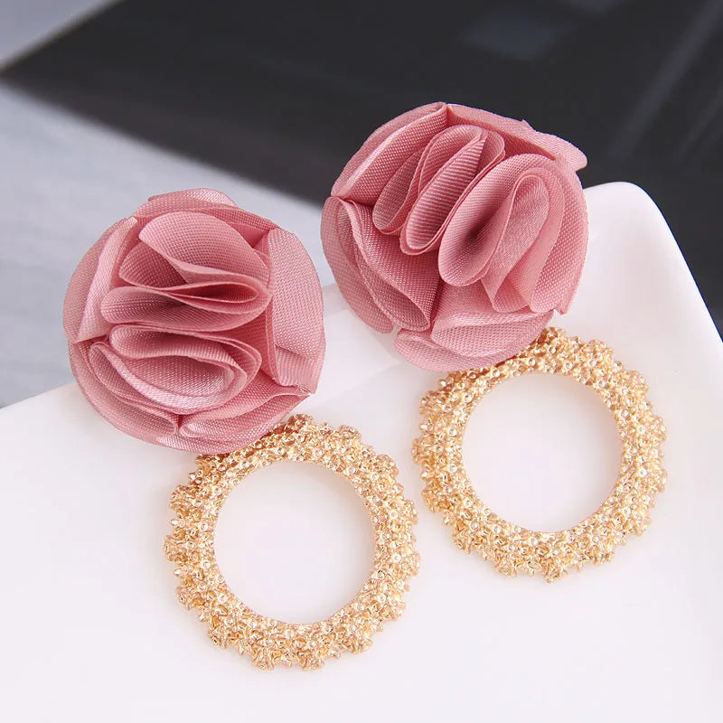 1 Pair Exaggerated Round Flower Alloy Drop Earrings