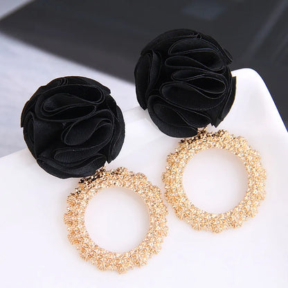 1 Pair Exaggerated Round Flower Alloy Drop Earrings