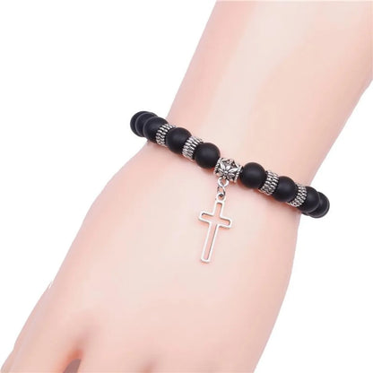 Yoga Beads Energy Natural Stone Bracelet Frosted Stone Volcanic Stone Cross Bracelet