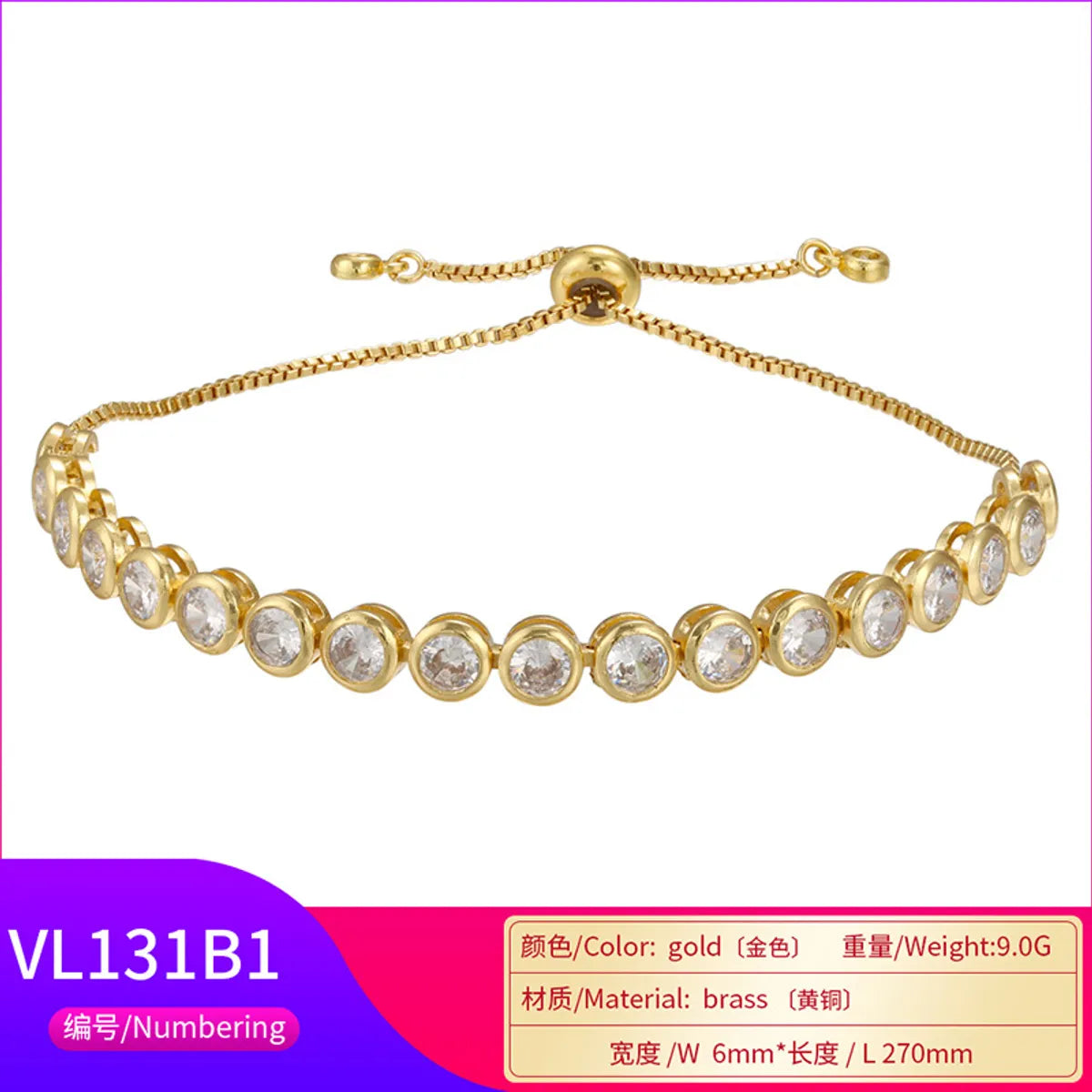 Zircon Bracelet Round Full Diamond Zircon Pull Bracelet Push Pull Bracelet Adjustable Jewelry