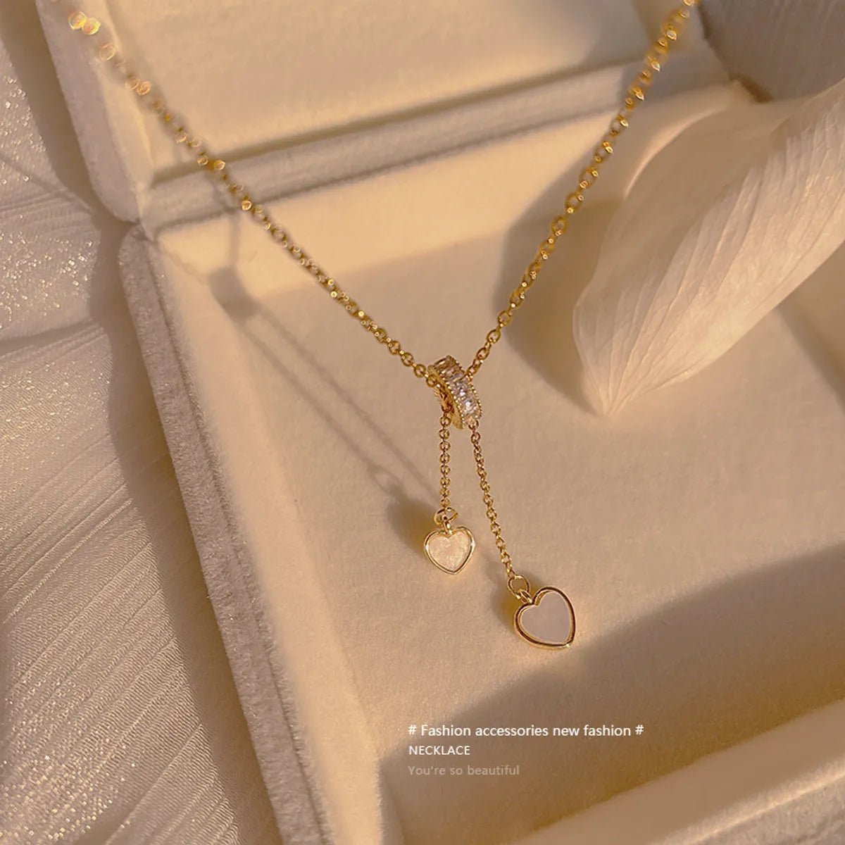 Zircon Circle White Shell Necklace Square Love Clavicle Chain Korean Necklace Titanium Steel Necklace