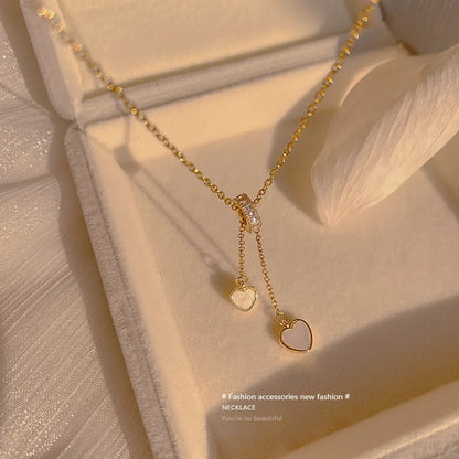 Zircon Circle White Shell Necklace Square Love Clavicle Chain Korean Necklace Titanium Steel Necklace