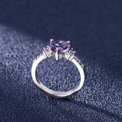 Zircon Heart-Shaped Amethyst Ring European Fashion Purple Zircon Ring Jewelry