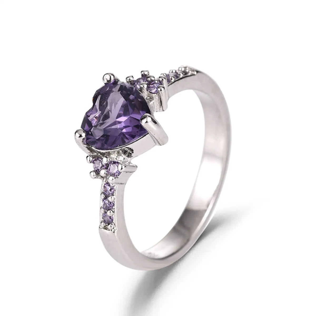 Zircon Heart-Shaped Amethyst Ring European Fashion Purple Zircon Ring Jewelry