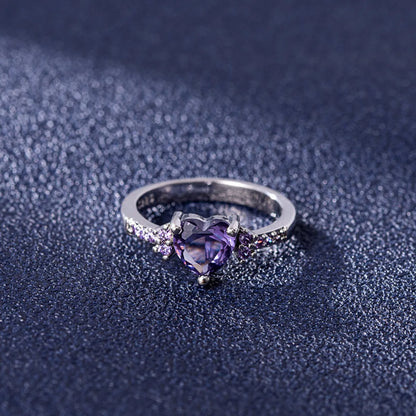 Zircon Heart-Shaped Amethyst Ring European Fashion Purple Zircon Ring Jewelry